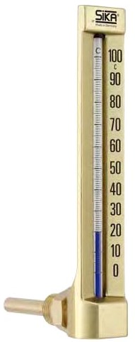 272 B, Casing 200x36mm, Range -30+50°C, liquid, immersion tube length, L1=63xØ10mm, G1/2, brass, Sika thermometer, 90° angle