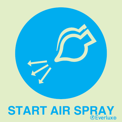 Photoluminescent 1.2mm rigid plastic 200x200mm Start air spray - with supplementary text