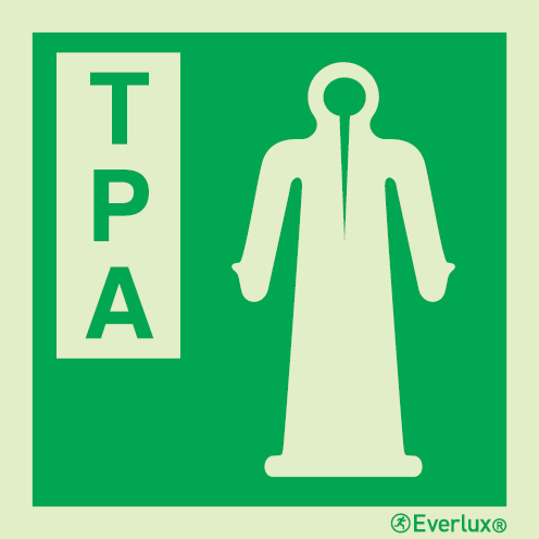 Photoluminescent self-adhesive vinyl 200x200mm Thermal protective aid (TPA) IMO sign 