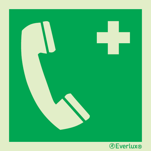 Photoluminescent self-adhesive vinyl 300x300mm Emergency telephone IMO sign
