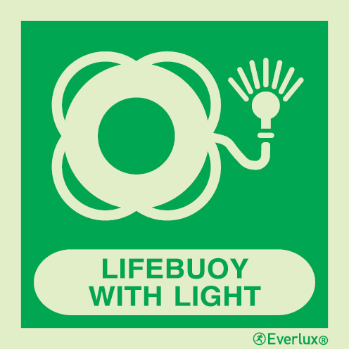 Photoluminescent 1.2mm rigid plastic 300x300mm Lifebuoy with light IMO sign with supplementary text 