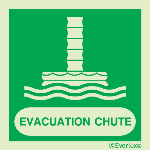 Photoluminescent 1.2mm rigid plastic 150x150mm Marine evacuation chute system IMO sign with supplementary text 