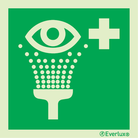 Photoluminescent self-adhesive vinyl 150x150mm Eyewash station sign 