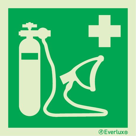 Photoluminescent 1.2mm rigid plastic 150x150mm Oxygen resuscitator sign