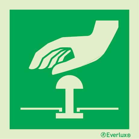 Photoluminescent self-adhesive vinyl 300x300mm Emergency stop button sign