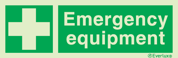 Photoluminescent 1.2mm rigid plastic 300x100mm Emergency equipment sign with supplementary text