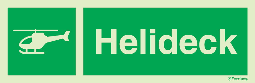 Photoluminescent 1.2mm rigid plastic 400x150mm Helideck sign with supplementary text