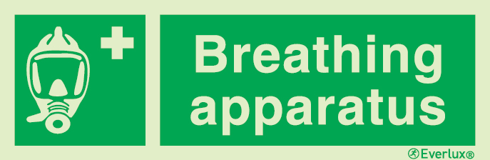 Photoluminescent 1.2mm rigid plastic 300x100mm Breathing apparatus sign with supplementary text