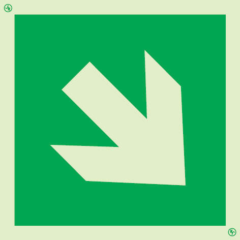 Photoluminescent self-adhesive vinyl 200x200mm Safe condition directional arrow sign - 45° angle 