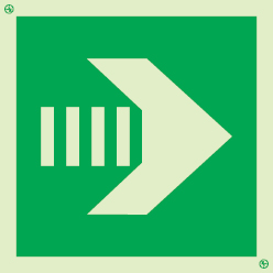 Photoluminescent self-adhesive vinyl 300x300mm Secondary means of escape directional arrow sign 