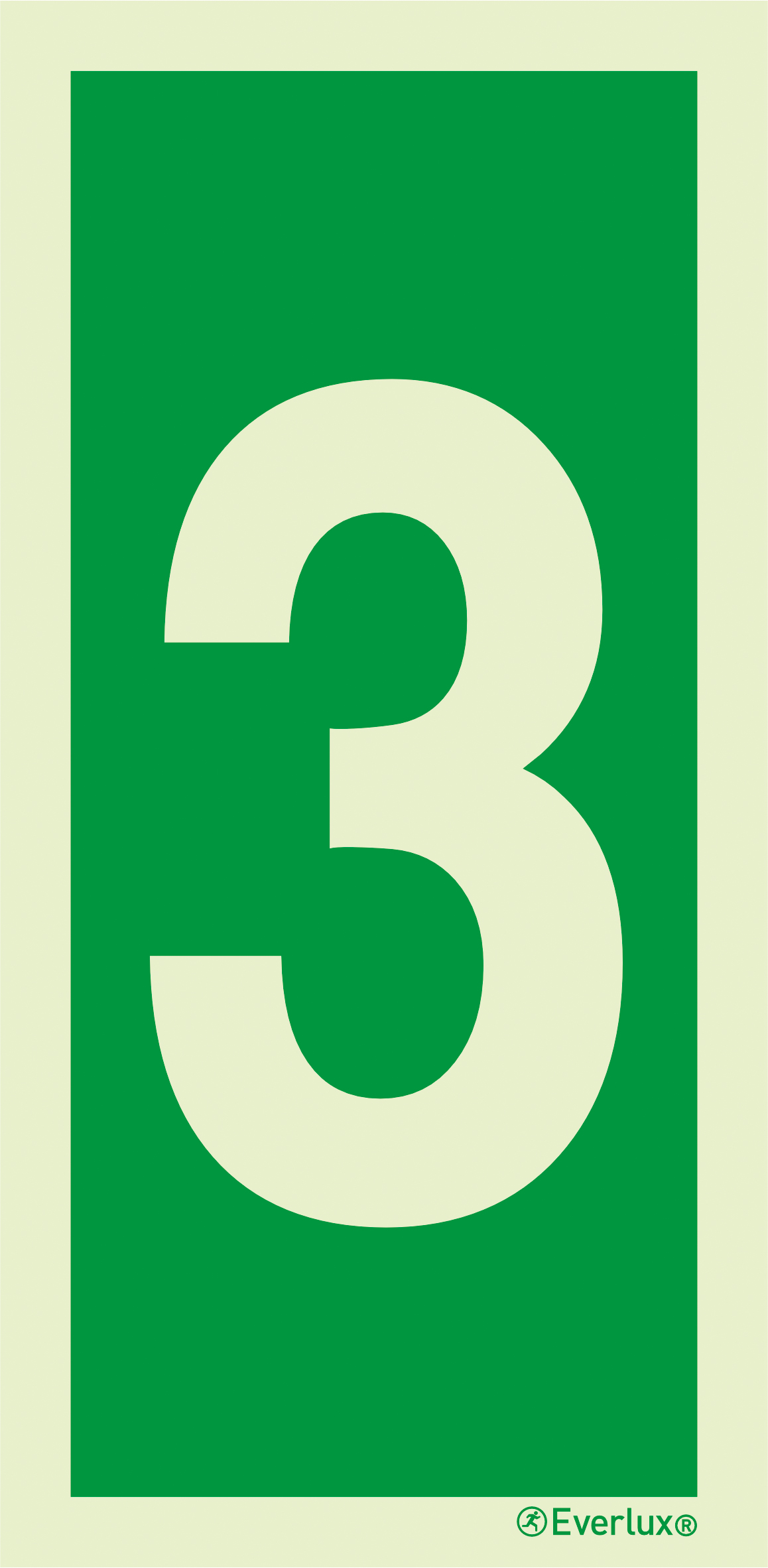 Photoluminescent 1.2mm rigid plastic 150x300mm Number 3 - IMO sign