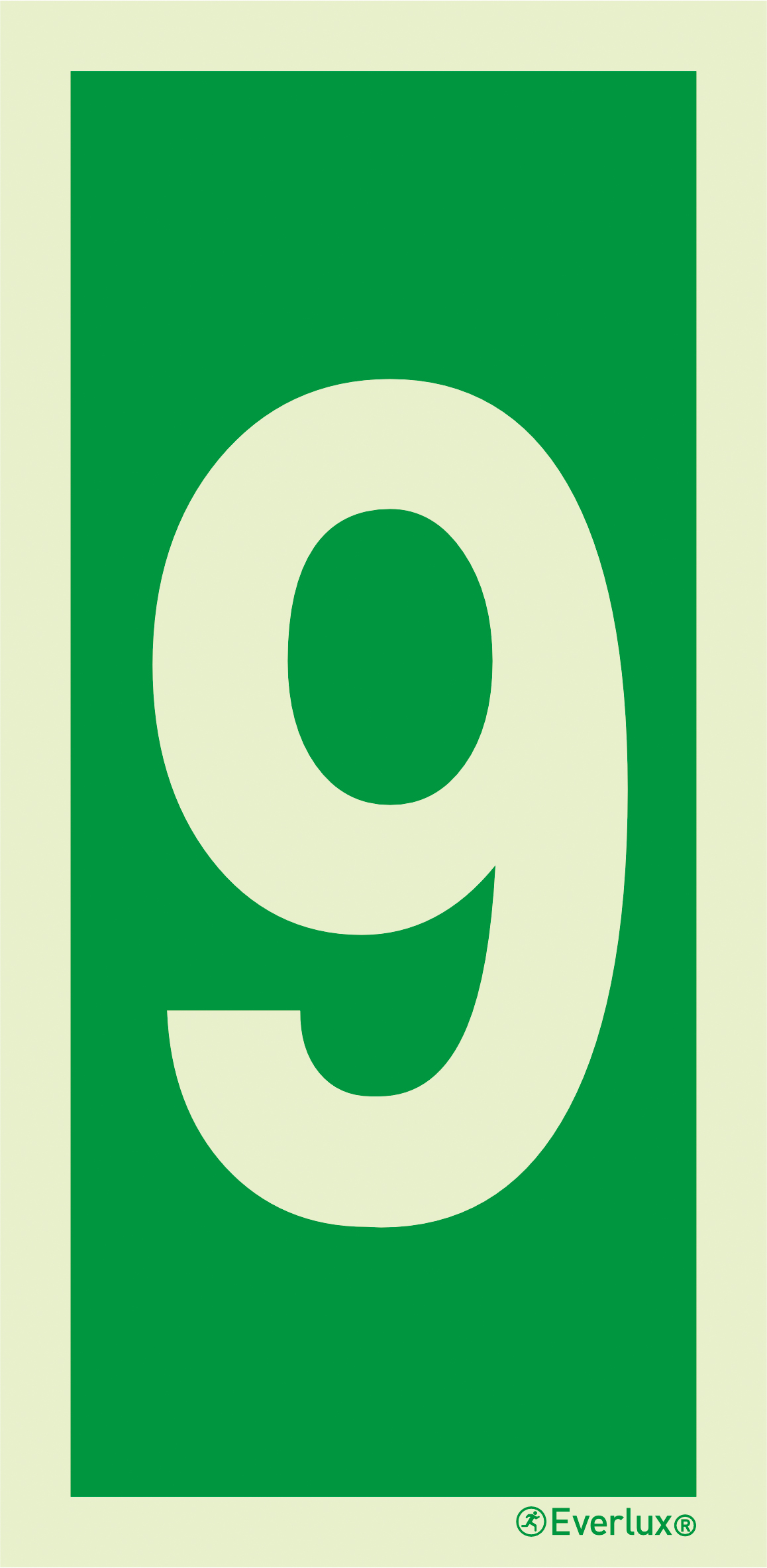 Photoluminescent 1.2mm rigid plastic 100x200mm Number 9 - IMO sign