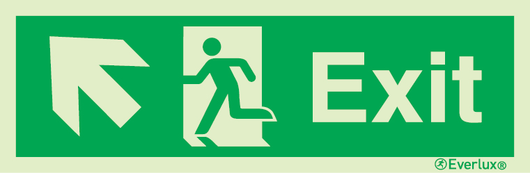 Photoluminescent 1.2mm rigid plastic 300x100mm Exit sign - progress up to the left 