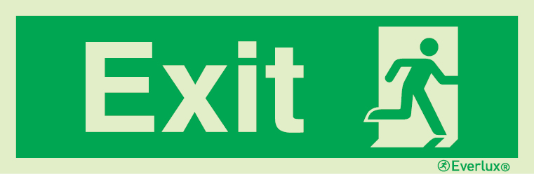 Photoluminescent 1.2mm rigid plastic 300x100mm Exit sign (right hand side)