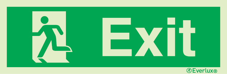 Photoluminescent 1.2mm rigid plastic 400x150mm Exit sign (left hand side)