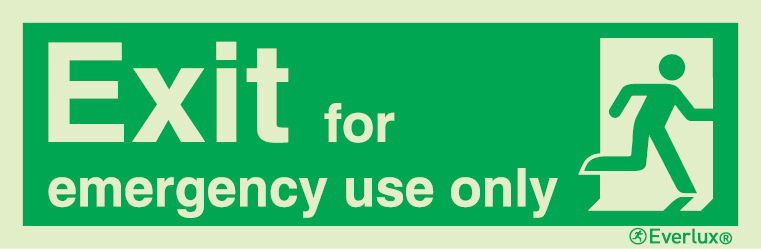 Photoluminescent self-adhesive vinyl 600x200mm Exit for emergency use only (right hand side)
