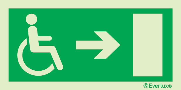 Photoluminescent 1.2mm rigid plastic 400x200mm Reduced mobility people escape route sign -progress to the right