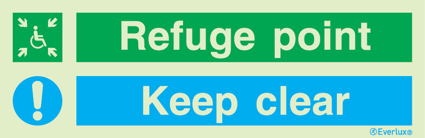 Photoluminescent 1.2mm rigid plastic 400x150mm Evacuation temporary refuge point sign - progress to the right