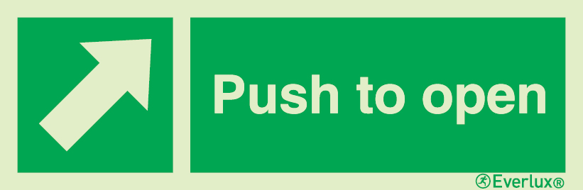 Photoluminescent 1.2mm rigid plastic 300x100mm Escape door opening mechanism sign - Push to open 