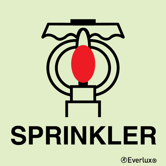 Photoluminescent 1.2mm rigid plastic 200x200mm Space protected by sprinkler