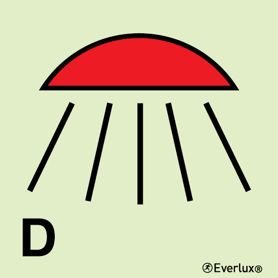 Photoluminescent 1.2mm rigid plastic 200x200mm Space protected by drenching system