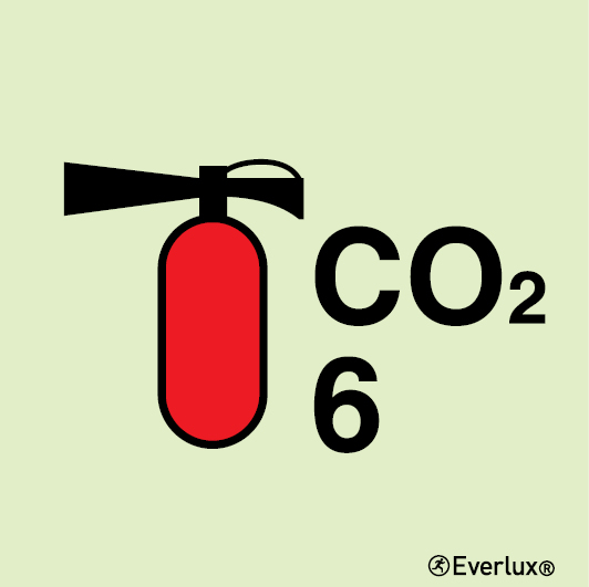 Photoluminescent 1.2mm rigid plastic 200x200mm 6 Kg CO2 Fire extinguisher sign
