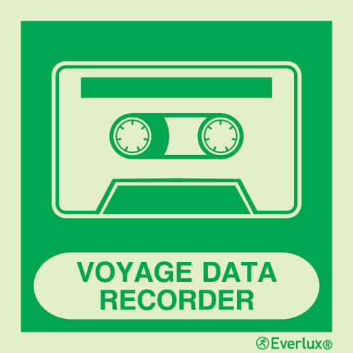 Photoluminescent self-adhesive vinyl 300x300mm Voyage Data Recorder sign w/ supplementary text