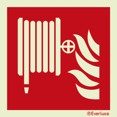 Photoluminescent self-adhesive vinyl 200x200mm Fire hose reel sign