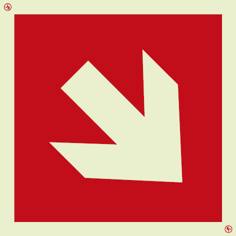 Photoluminescent 1.2mm rigid plastic 150x150mm Location of fire fighting equipment directional arrow sign - 45° angle