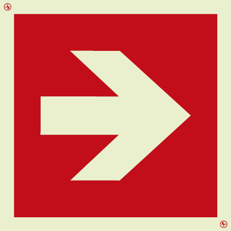 Photoluminescent 1.2mm rigid plastic 200x200mm Location of fire fighting equipment directional arrow sign