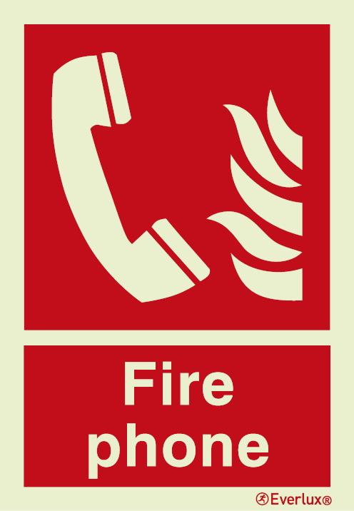 Photoluminescent 1.2mm rigid plastic 150x200mm Fire phone sign