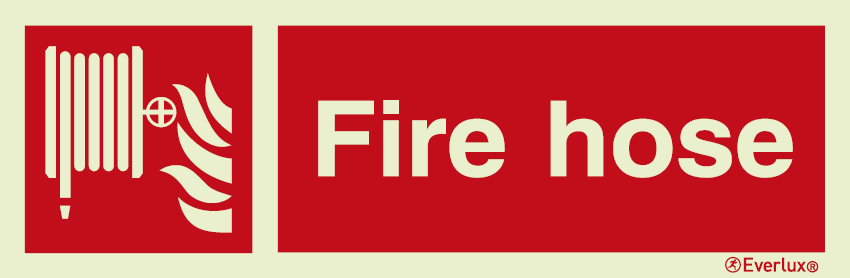 Photoluminescent self-adhesive vinyl 400x120mm Fire hose sign