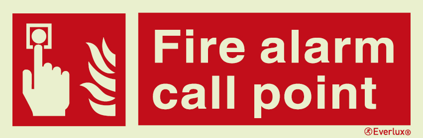 Photoluminescent 1.2mm rigid plastic 300x100mm Fire alarm call point sign