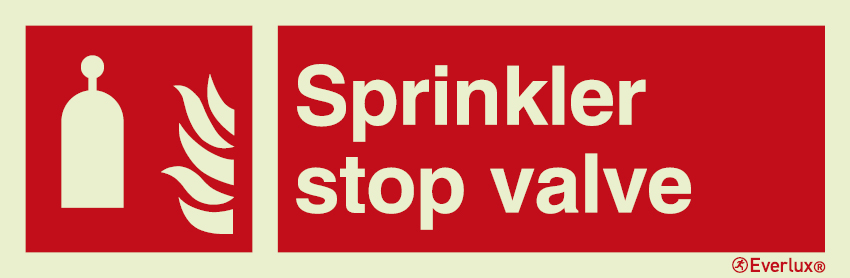 Photoluminescent 1.2mm rigid plastic 300x100mm Sprinkler stop valve sign