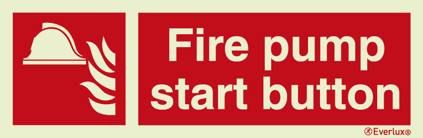 Photoluminescent 1.2mm rigid plastic 400x120mm Fire pump start button