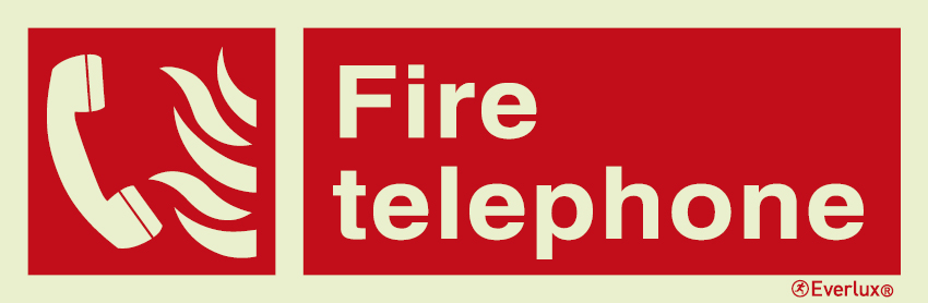 Photoluminescent 1.2mm rigid plastic 200x70mm Fire telephone sign - landscape