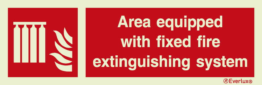 Photoluminescent 1.2mm rigid plastic 300x100mm Area equipped with fixed fire extinguishing system sign