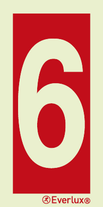 Photoluminescent 1.2mm rigid plastic 75x150mm Number 6 - sign
