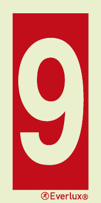 Photoluminescent 1.2mm rigid plastic 75x150mm Number 9 - sign