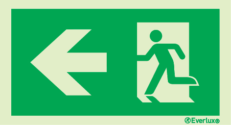 Photoluminescent 1.2mm rigid plastic 107x57mm Evacuation route LLL sign - progress to the left