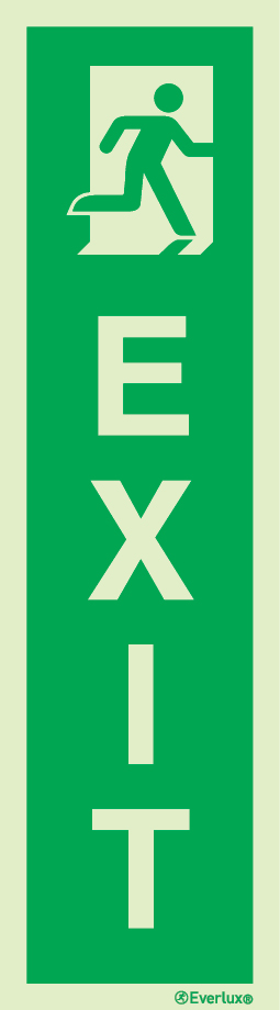 Photoluminescent 1.2mm rigid plastic 83x300mm Emergency exit (right hand) LLL sign with supplementary text
