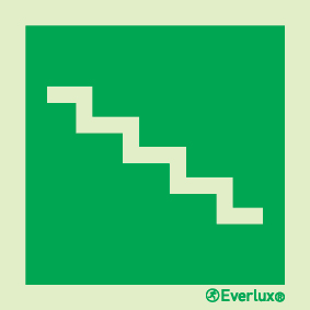 Photoluminescent 1.2mm rigid plastic 83x83mm Staircase (right hand) LLL sign