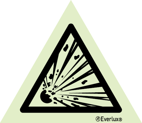 Photoluminescent 1.2mm rigid plastic Base 200mm Explosive material warning sign 