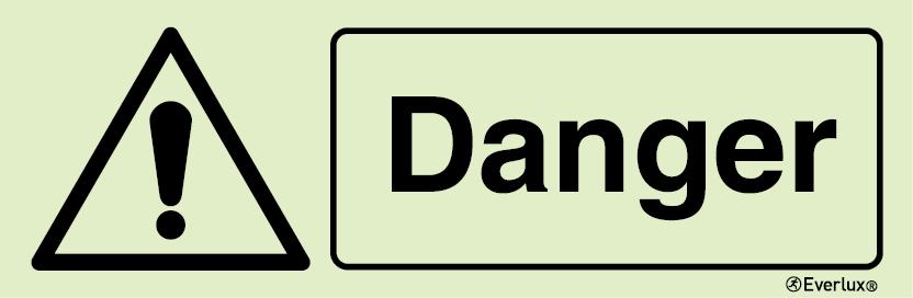 Photoluminescent 1.2mm rigid plastic 400x150mm Danger sign 