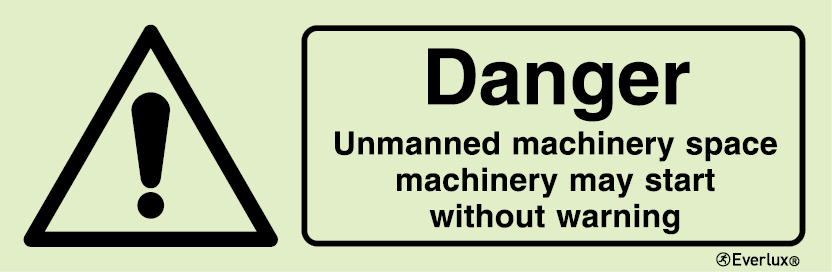 White rigid plastic 300x100mm Danger unmanned machinery space sign 