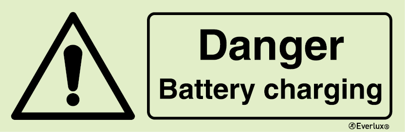 Self-adhesive white vinyl 300x100mm Danger battery charging 
