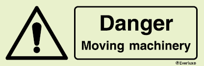 Photoluminescent self-adhesive vinyl 300x100mm Danger moving machinery sign 