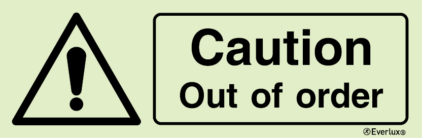 White rigid plastic 300x100mm Caution out of order 