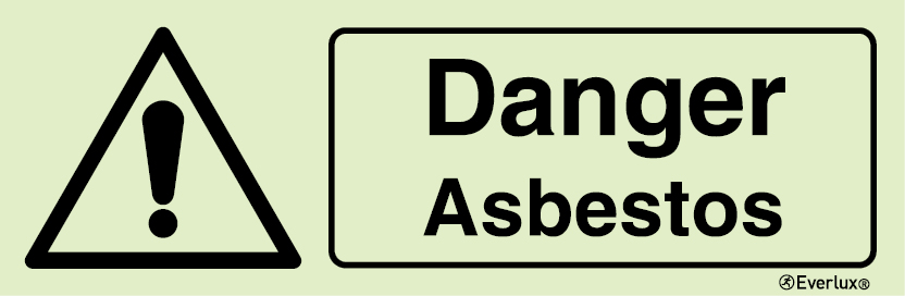 Photoluminescent self-adhesive vinyl 300x100mm Danger asbestos sign 