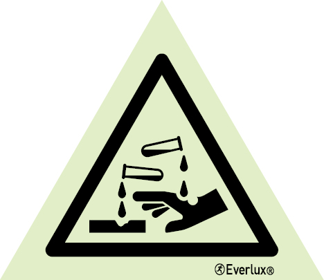 Self-adhesive white vinyl Base 150mm Warning corrosive substance sign 